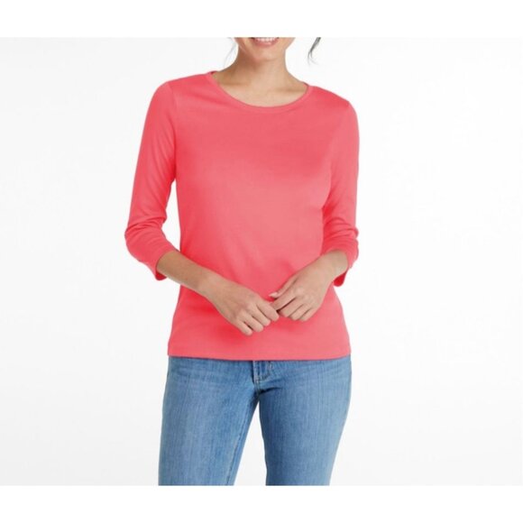 L.L. Bean Womens Pima Cotton Shaped Tee 3/4 Sleeve Sunit Coral Large Petite - Picture 12 of 12